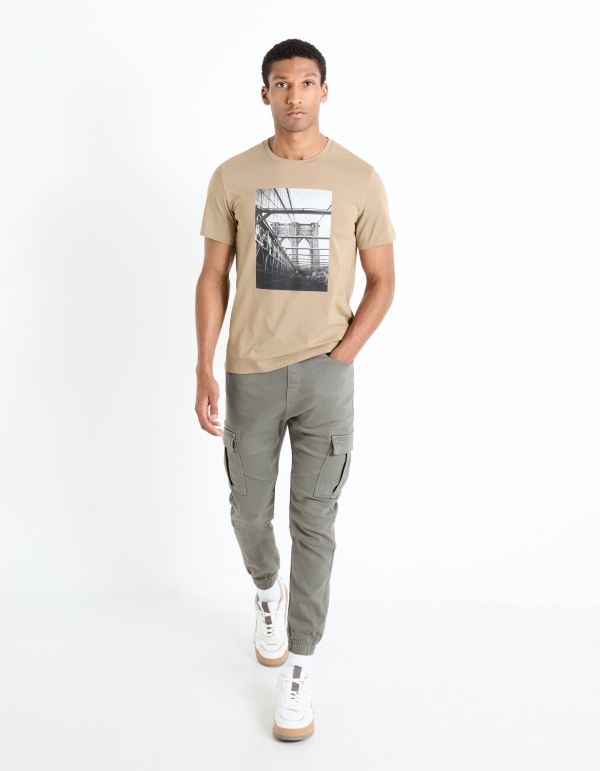 T-shirt col rond 100% coton - taupe