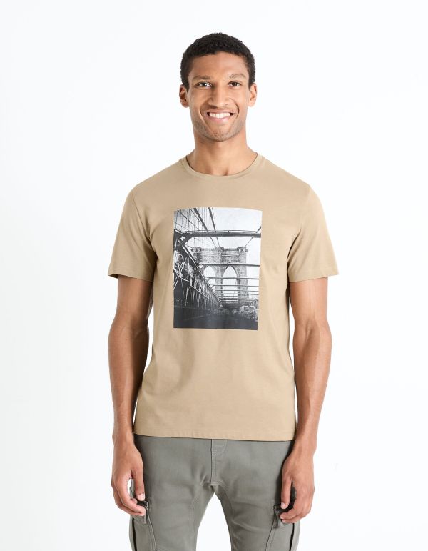 T-shirt col rond 100% coton - taupe