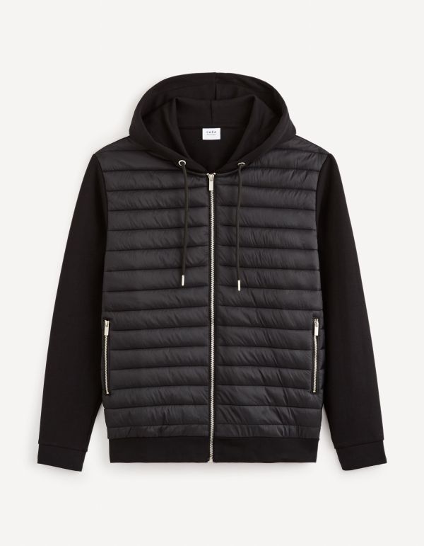 Sweat zippé à capuche coton mélangé - noir