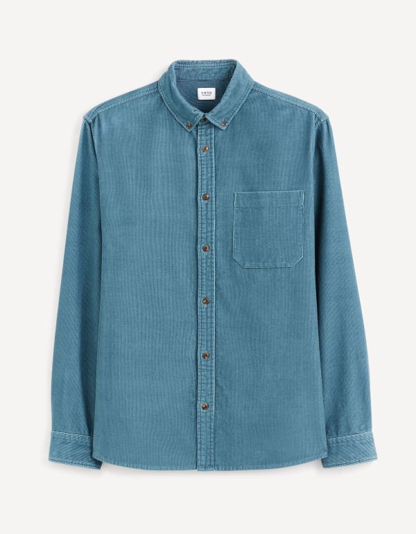 Chemise regular 100% coton velours - bleu