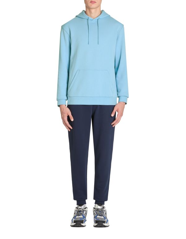 Sweat capuche fixe coton - bleu clair