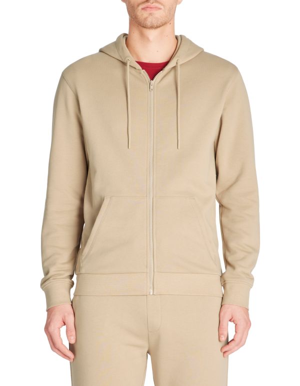Sweat zippé capuche regular 100% coton - beige