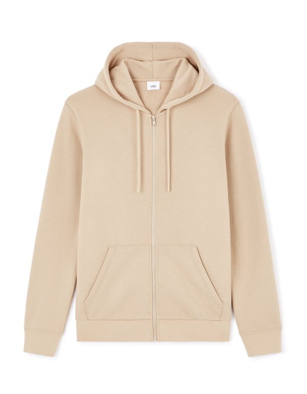 Sweat zippé capuche regular 100% coton - beige
