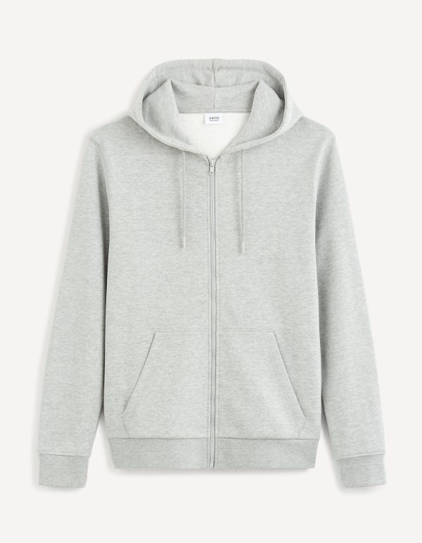 Sweat zippé à capuche 100% coton - gris