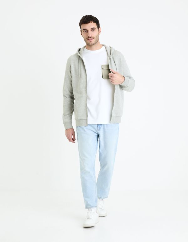 Sweat zippé à capuche 100% coton - gris