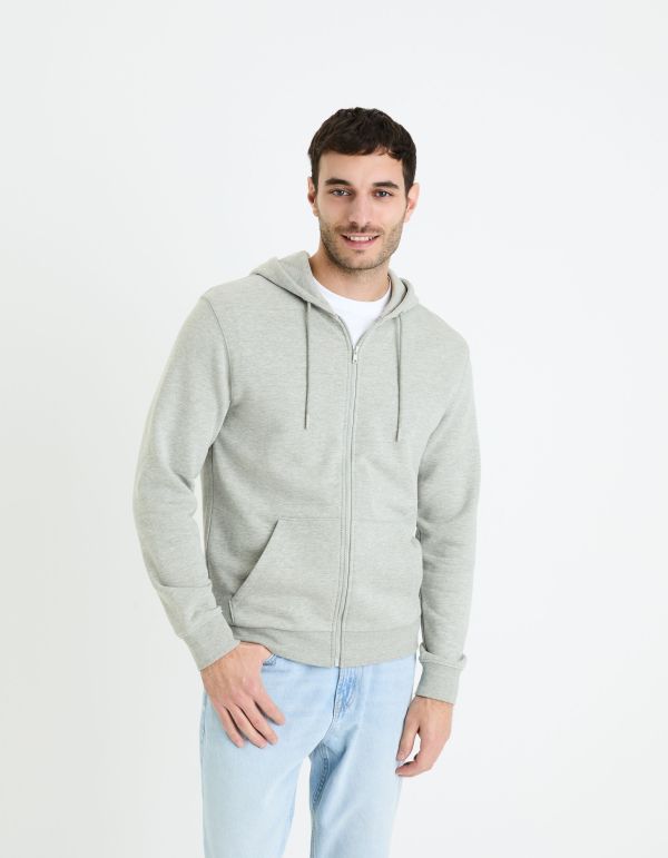 Sweat zippé à capuche 100% coton - gris