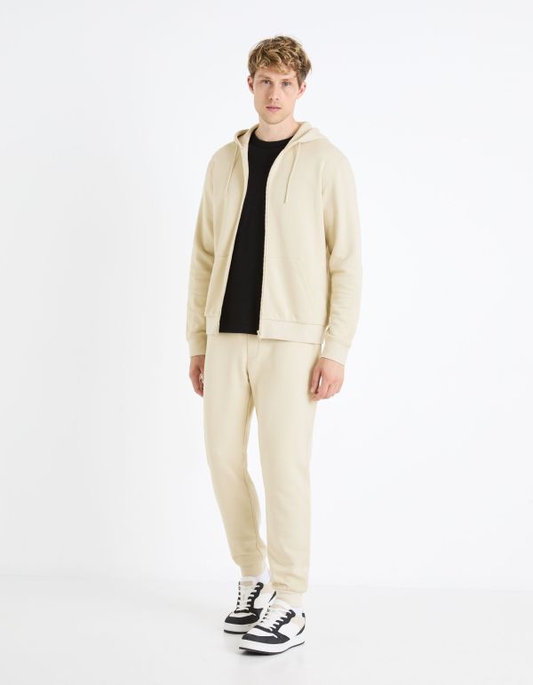 Sweat zippé à capuche 100% coton - beige