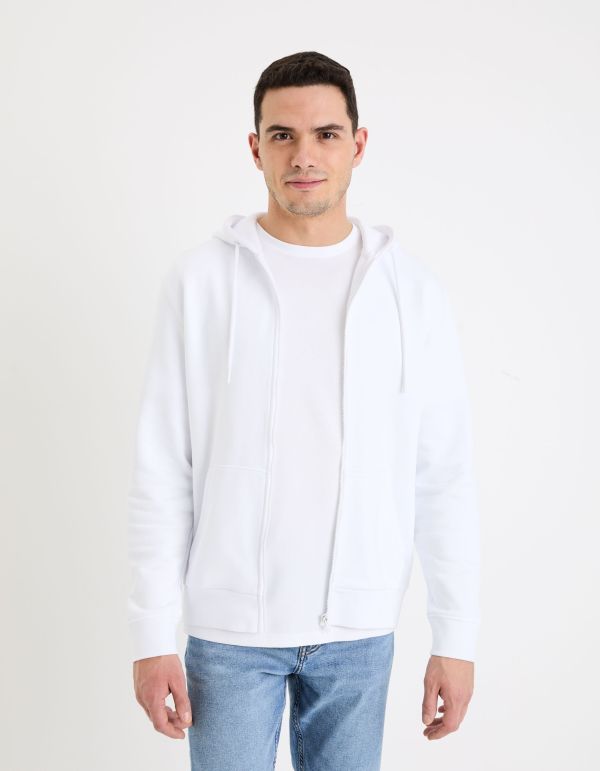 Sweat zippé à capuche 100% coton - blanc