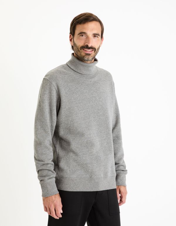 Sweat col roulé coton mélangé - gris