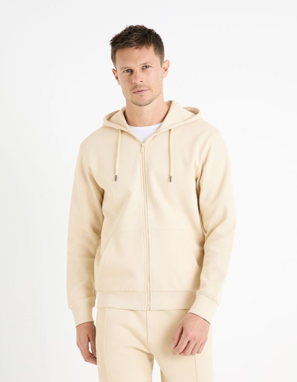 Sweat piqué zippé coton mélangé - beige