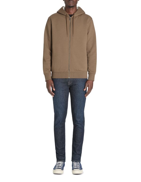 Sweat zippé à capuche coton mélangé - taupe