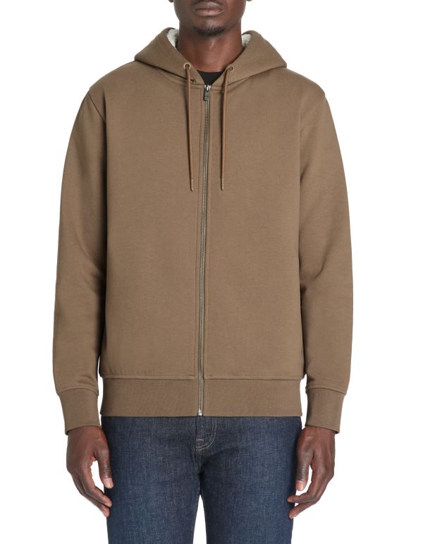 Sweat zippé à capuche coton mélangé - taupe