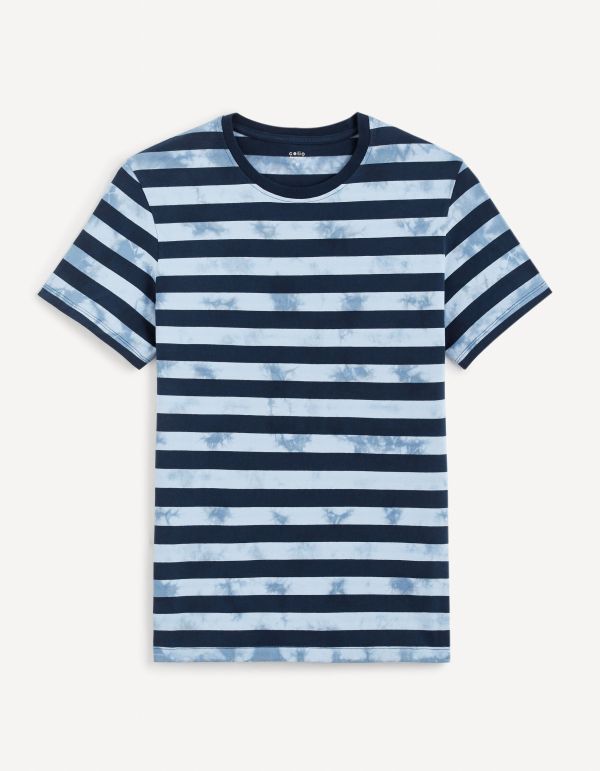T-shirt col rond en coton - bleu