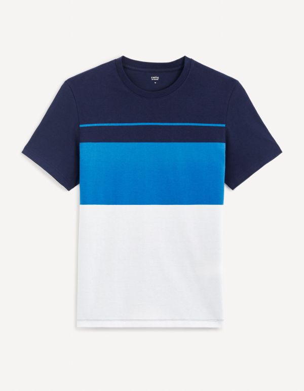 T-shirt col rond color block en coton - marine