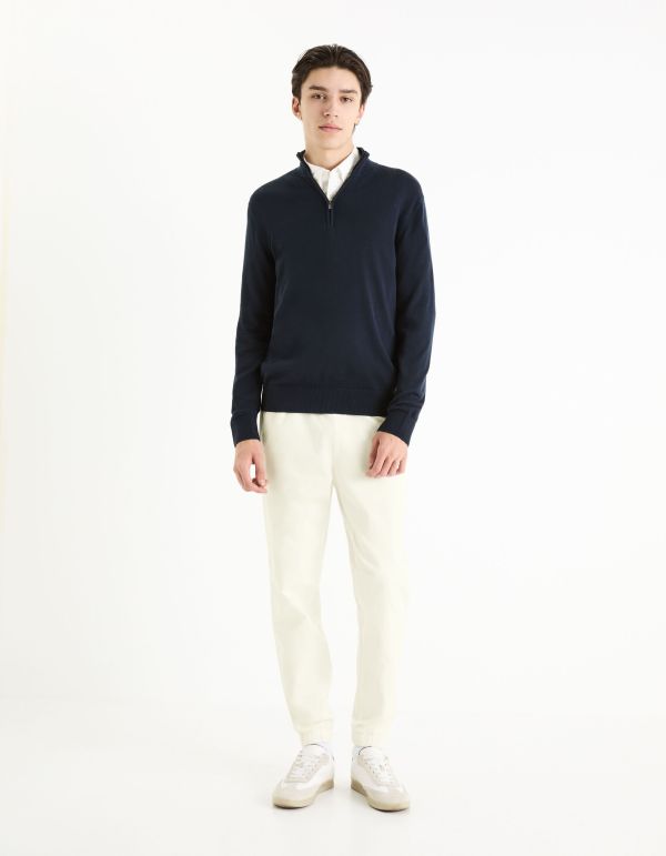 Pull col montant zippé 100% coton - marine