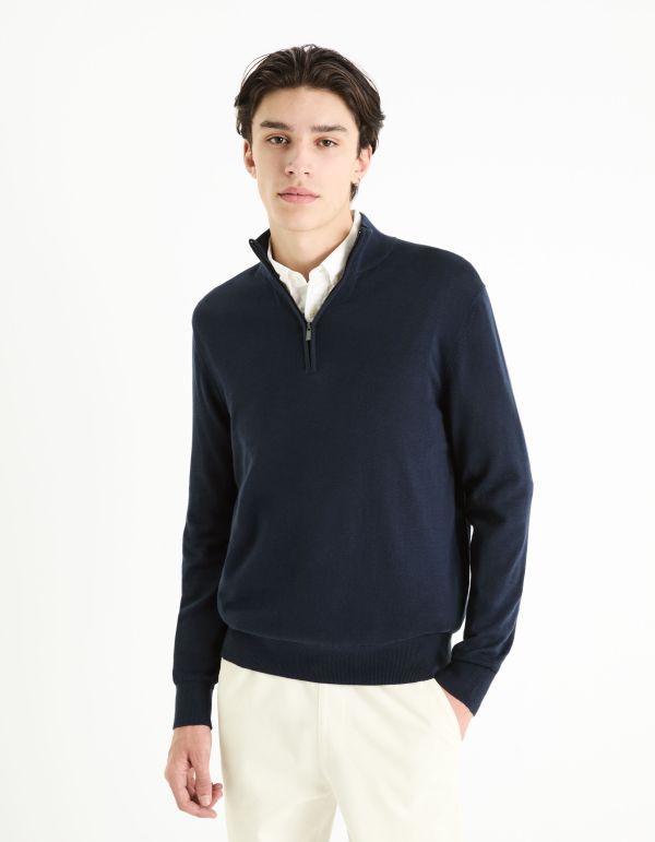 Pull col montant zippé 100% coton - marine