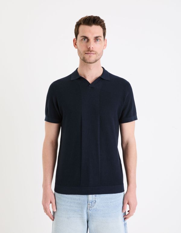 Polo jersey regular en coton lin - marine