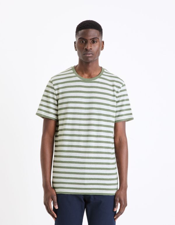 T-shirt à rayures en lin mélangé - vert