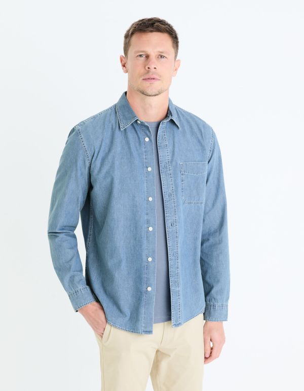 Chemise col français regular 100% coton - bleu