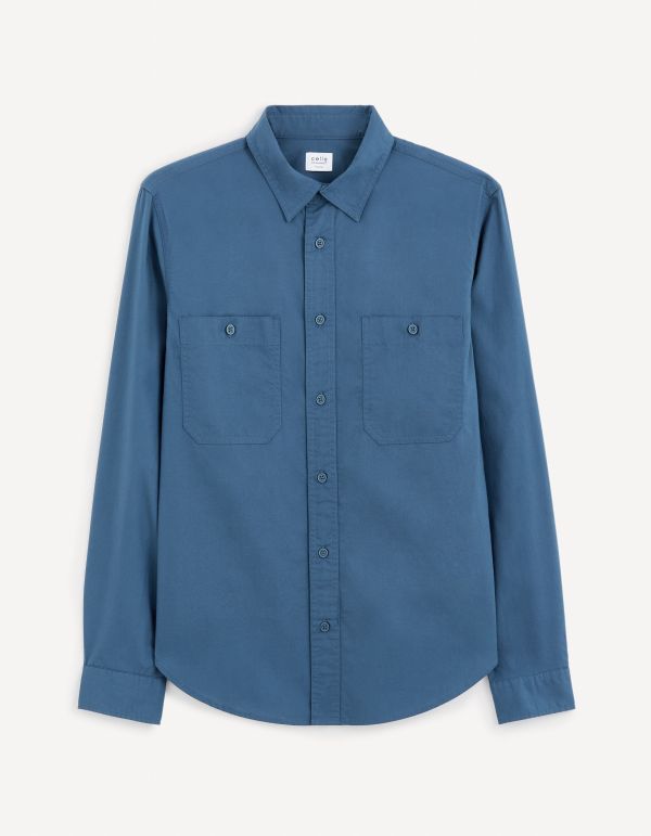 Chemise col français regular 100% coton - bleu
