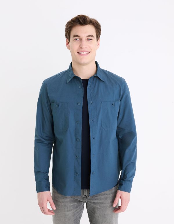 Chemise col français regular 100% coton - bleu