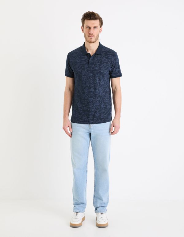 Polo piqué imprimé en coton - marine