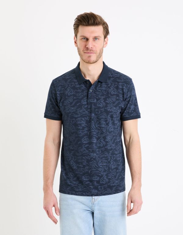 Polo piqué imprimé en coton - marine