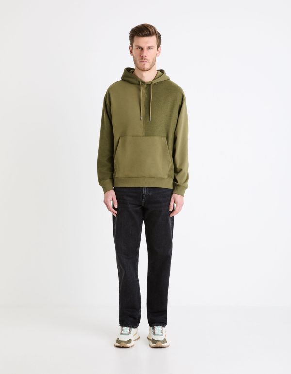 Sweat à capuche en coton mélangé - kaki