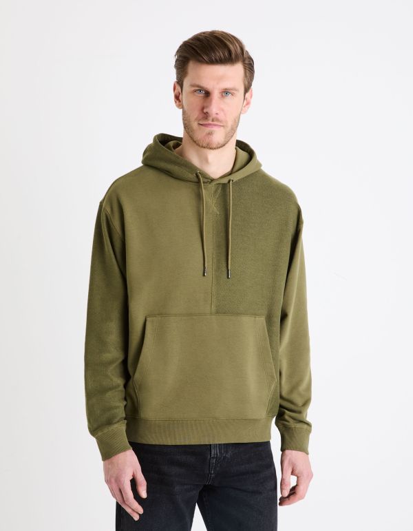 Sweat à capuche en coton mélangé - kaki