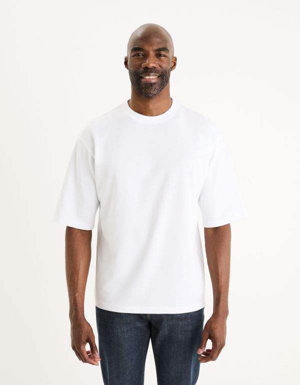T-shirt col rond oversize coton mélangé - blanc