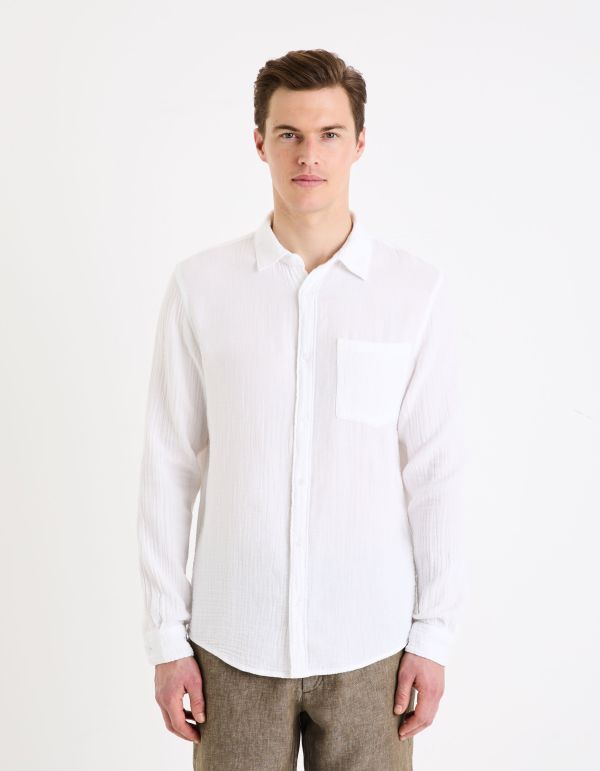 Chemise regular en gaze de coton - blanc