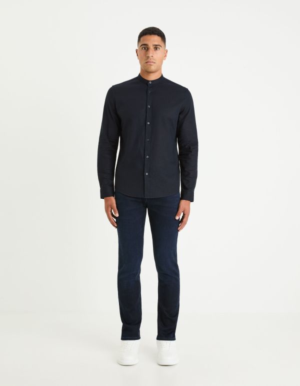 Chemise regular en lin et coton - marine