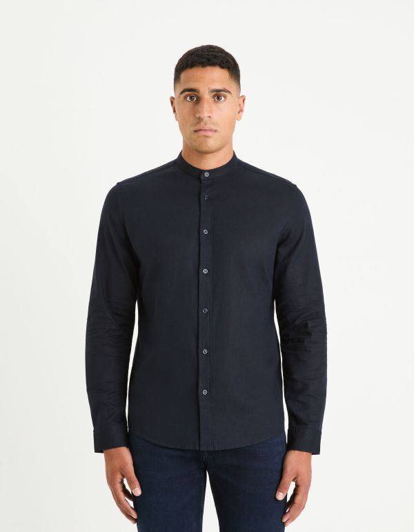 Chemise regular en lin et coton - marine