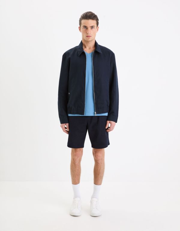 Blouson zippé en lin coton - marine