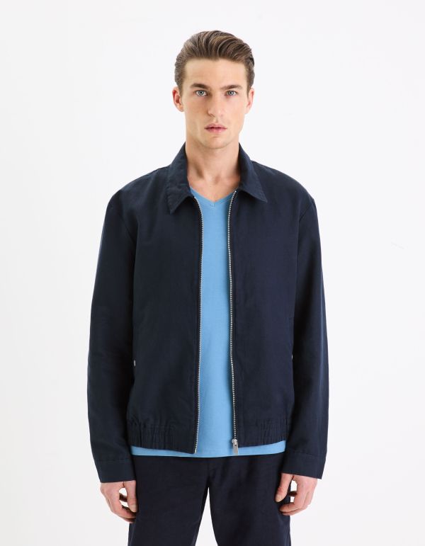 Blouson zippé en lin coton - marine