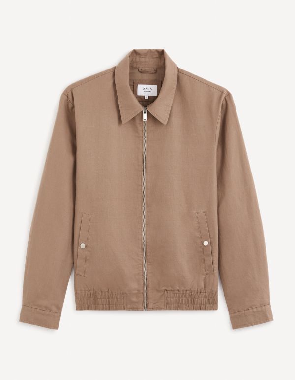 Blouson zippé en lin coton - taupe