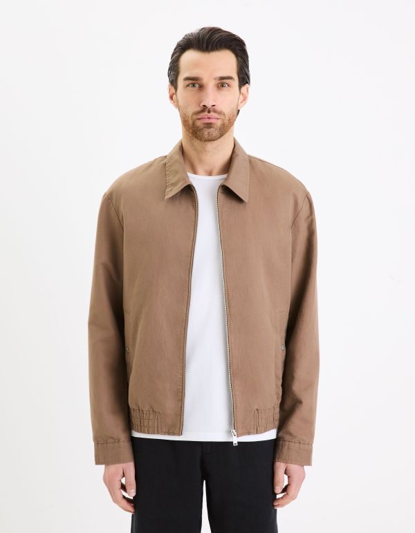 Blouson zippé en lin coton - taupe