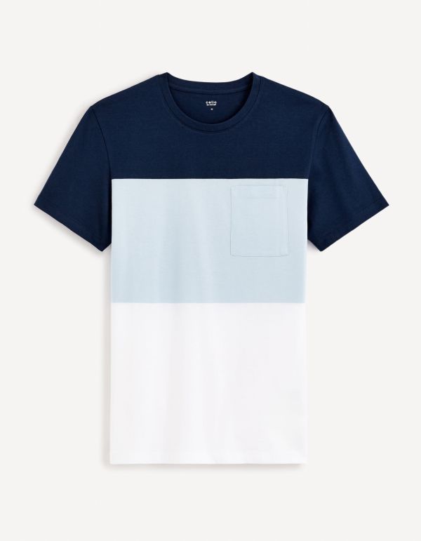 T-shirt col rond color block en coton - marine