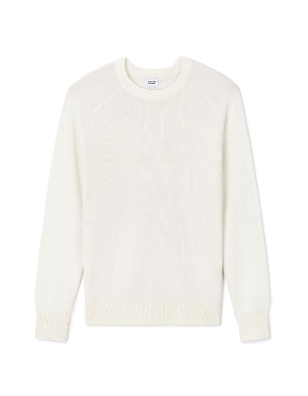 Pull col rond gauffré 100% coton - beige