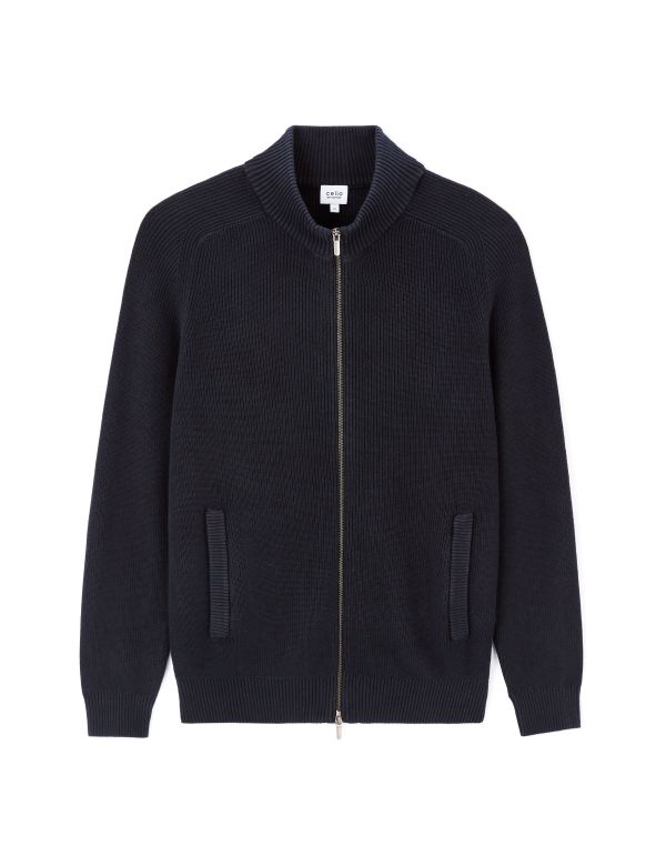 Cardigan col montant en coton - marine