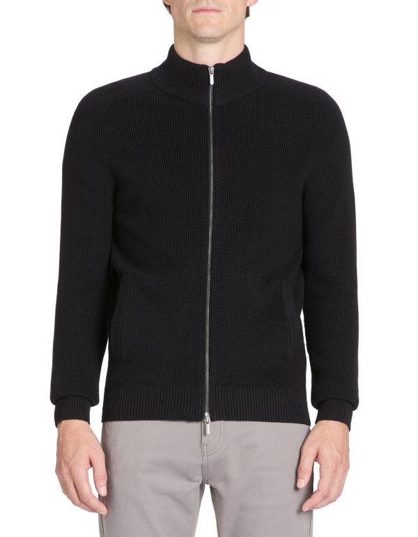 Cardigan col montant en coton - noir