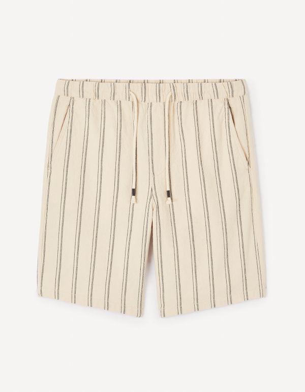 Bermuda rayé en coton - beige