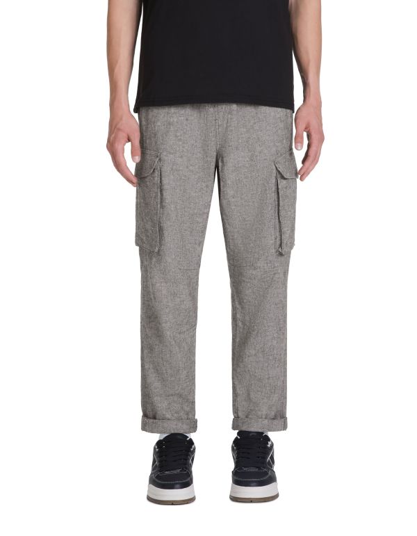 Pantalon cargo slim en lin et coton - noir