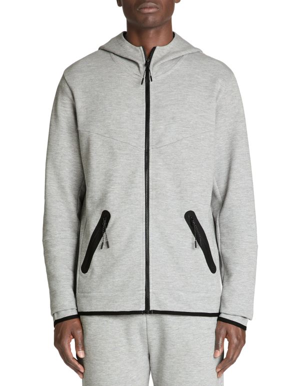 Sweat zippé à capuche skinny coton mélangé - gris