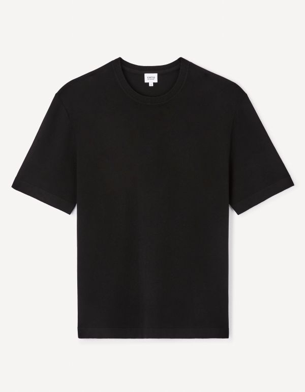 T-shirt col rond en tricot - noir