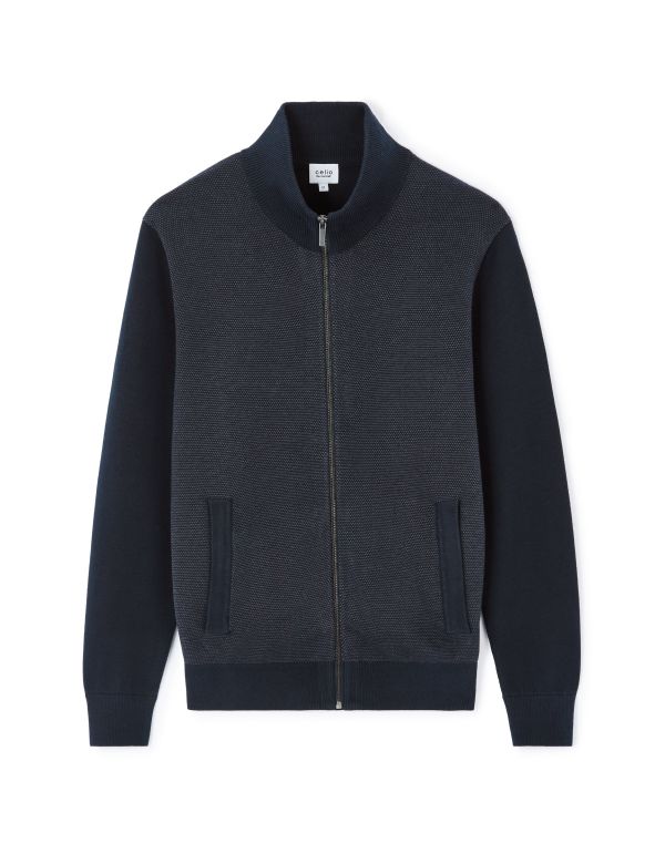 Gilet zippé col montant 100% coton - marine