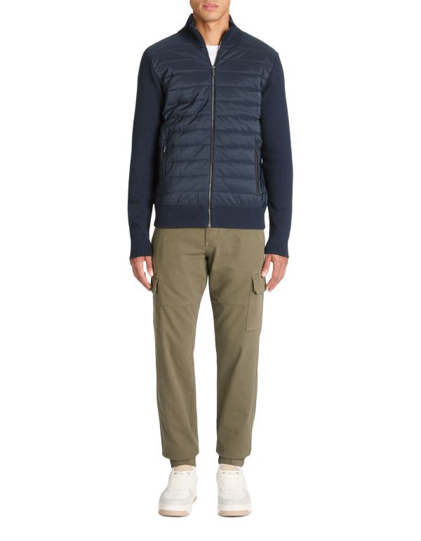 Veste blouson col montant en coton mélangé - marine