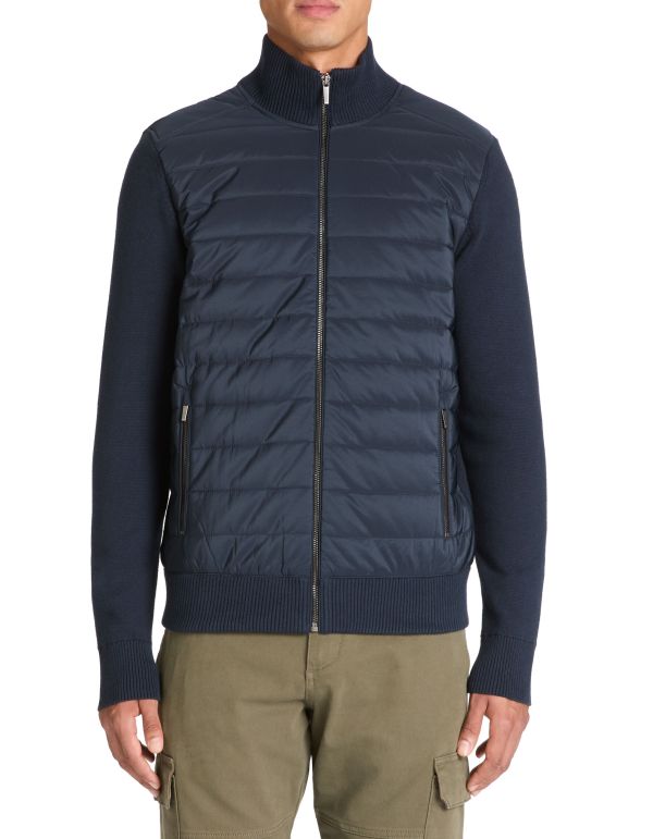 Veste blouson col montant en coton mélangé - marine