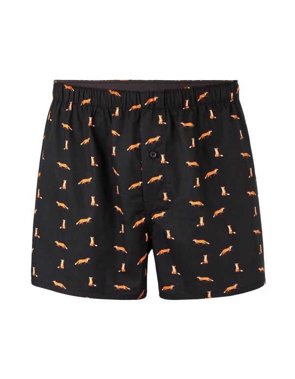 Caleçon coton popeline motifs renard - noir