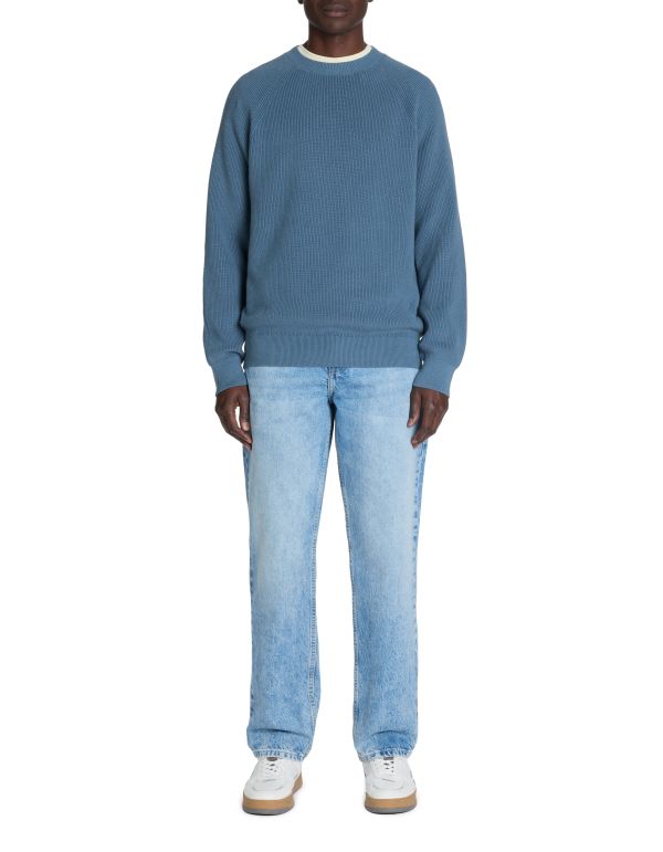 Pull col rond 100% coton - bleu